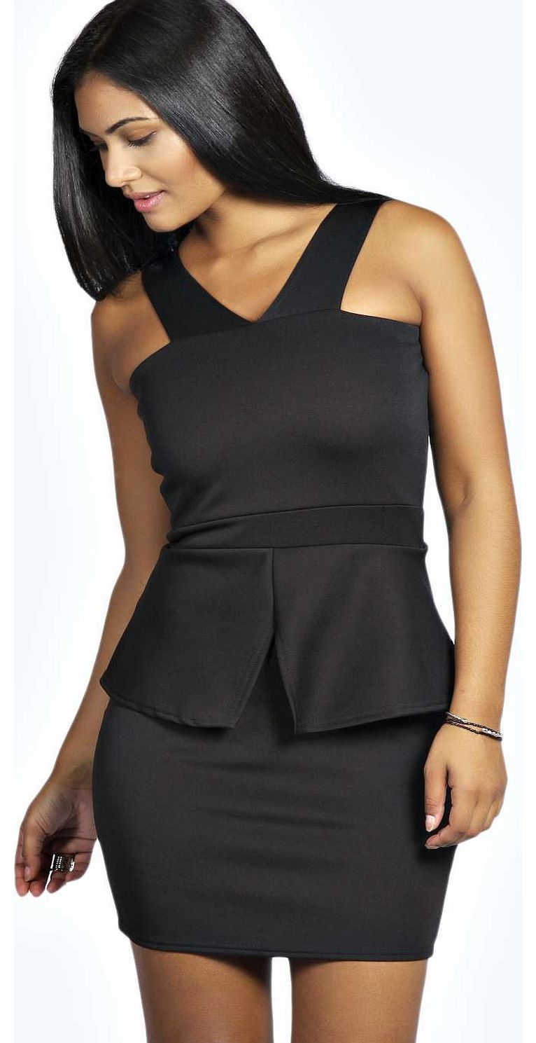 Chloe Strappy Peplum Dress - black azz18941