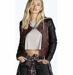 Colour Block Faux Leather Jacket - wine azz11667