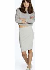 boohoo Contrast Stitching Textured Midi Skirt - grey