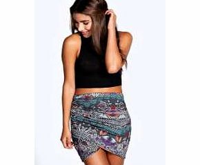 boohoo Corrine Printed Wrap Over Skirt - multi azz24011