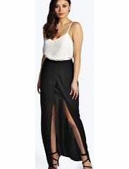 boohoo Crepe Front Split Maxi Skirt - black azz16227