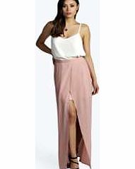 boohoo Crepe Front Split Maxi Skirt - mink azz16227