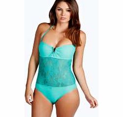 Cuba Bandeau Cut Front Crochet Swimsuit - green