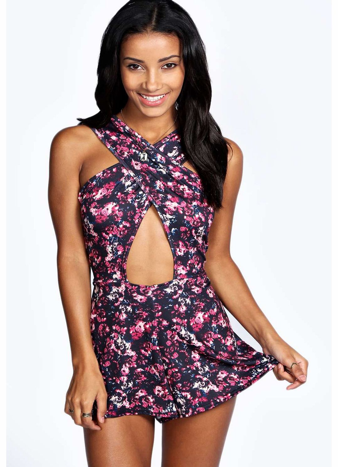 Danielle Floral Print Cross Front Playsuit -