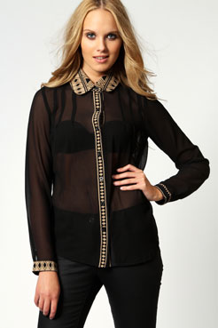 Deanna Chiffon Blouse With Aztec Print Female