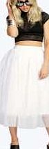 boohoo Debbie Tulle Mesh Full Circle Midi Skirt - white