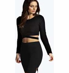 boohoo Double Side Slit Pencil Skirt - black azz10845