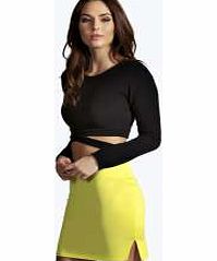 boohoo Double Side Slit Pencil Skirt - yellow azz10845