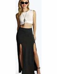 boohoo Double Split Thigh High Maxi Skirt - charcoal