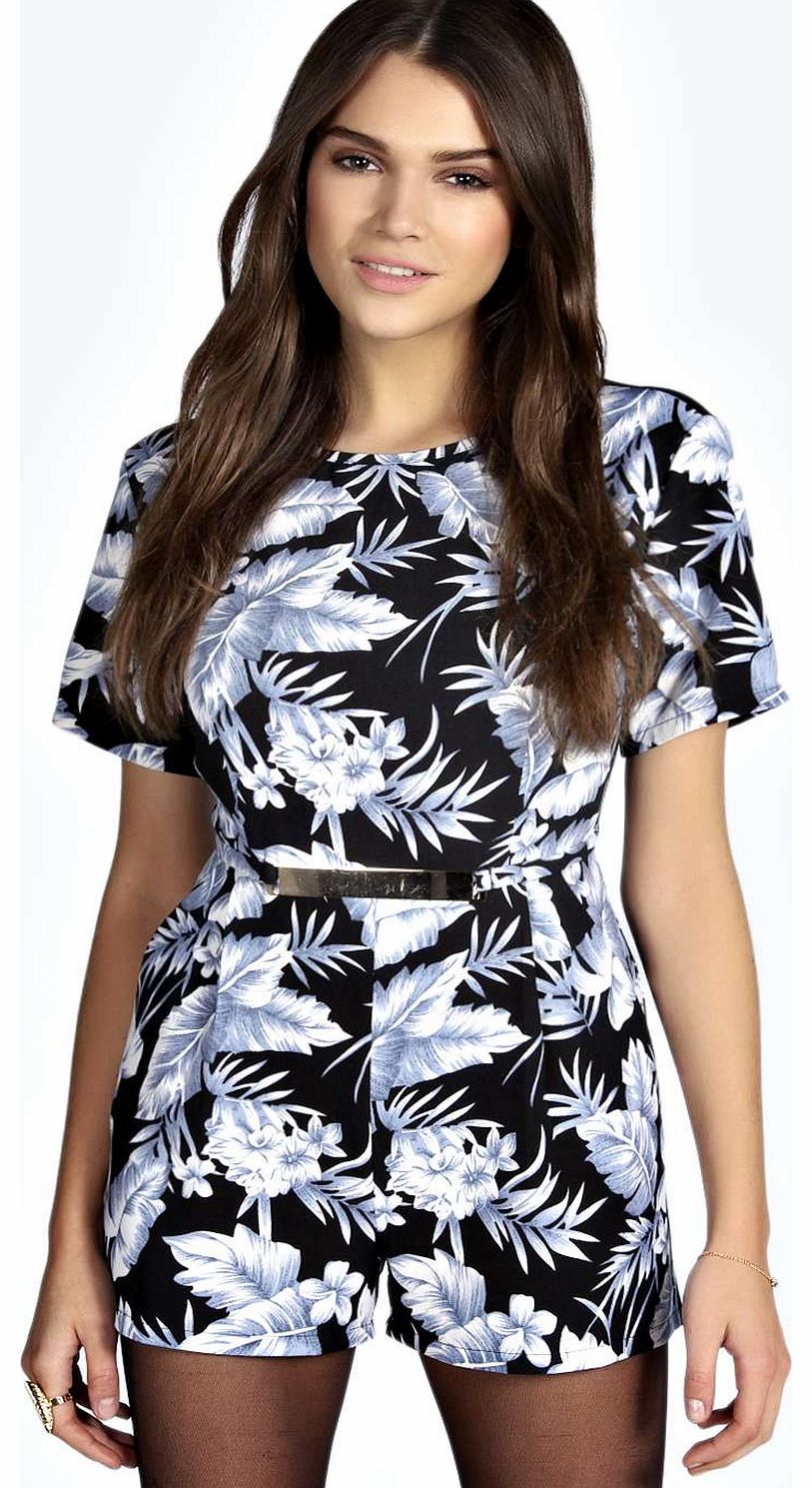 Ebony Hawaiian Print Mesh Back Playsuit - multi