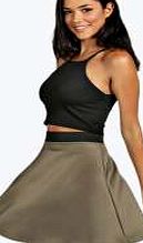 boohoo Elastic Waist Scuba Skater Skirt - khaki azz07451