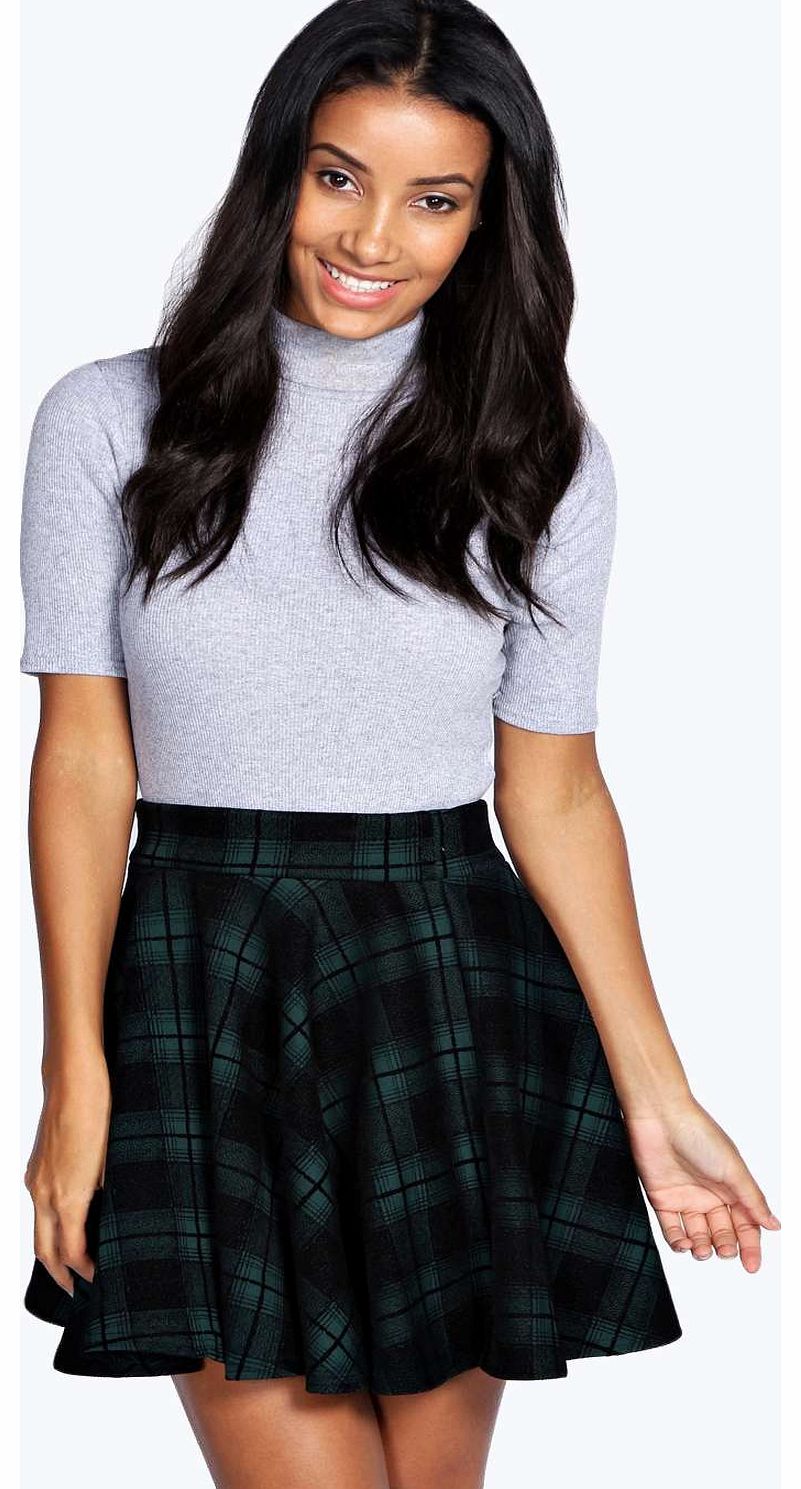 boohoo Ella Hoched Check Skater Skirt - green azz19119