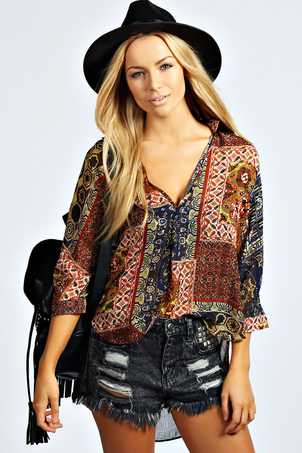 Ellie Boho Print Wrap Front Blouse -