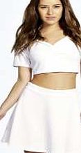 boohoo Emily Textured Skater Skirt - white pzz98181