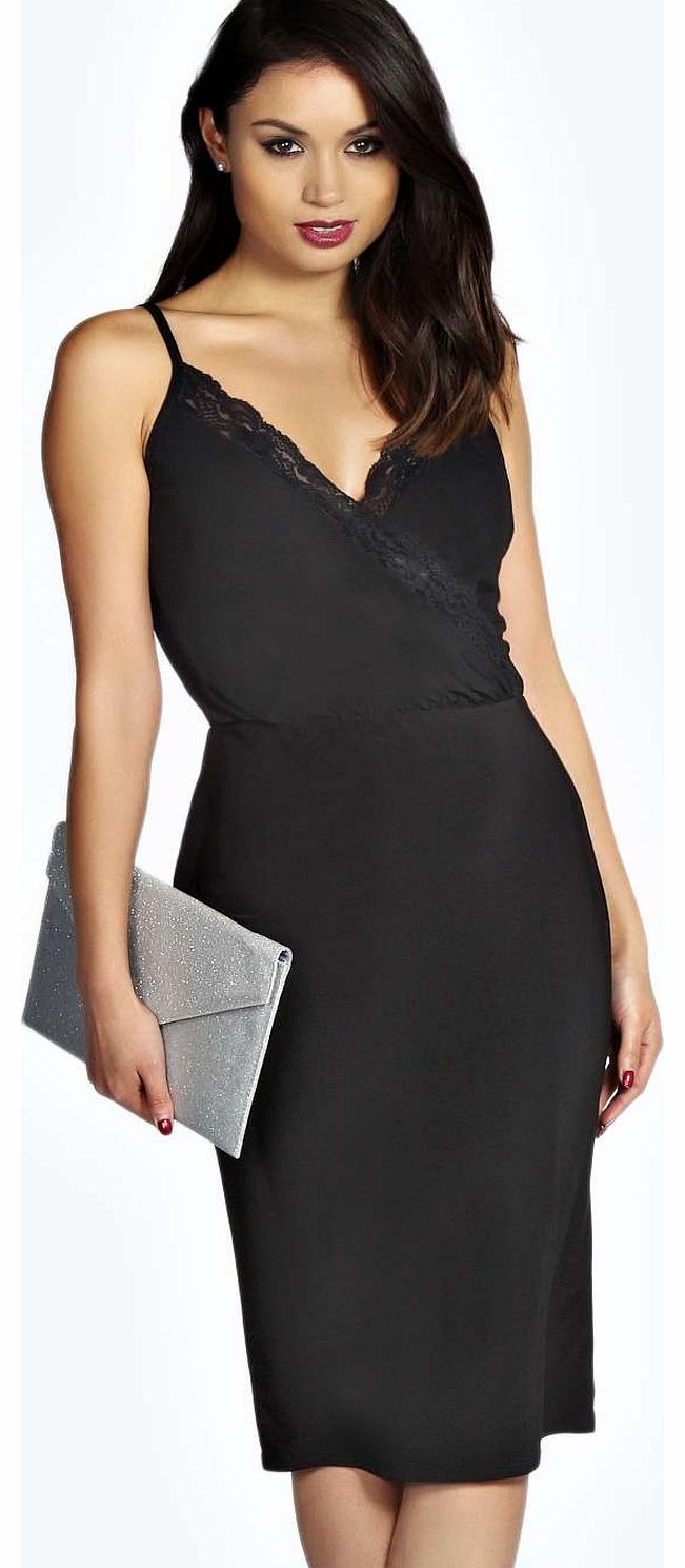 Emma Lace Detail Midi Bodycon Dress - black