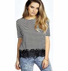 Erin Crochet Trim Stripe Tee - black azz19931