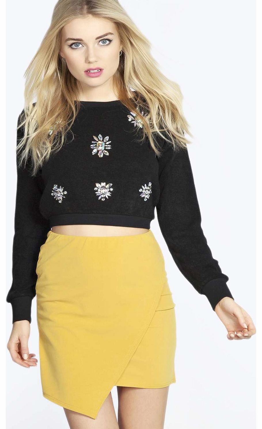 boohoo Evie Asymmetric Wrap Mini Skirt - mustard azz17660