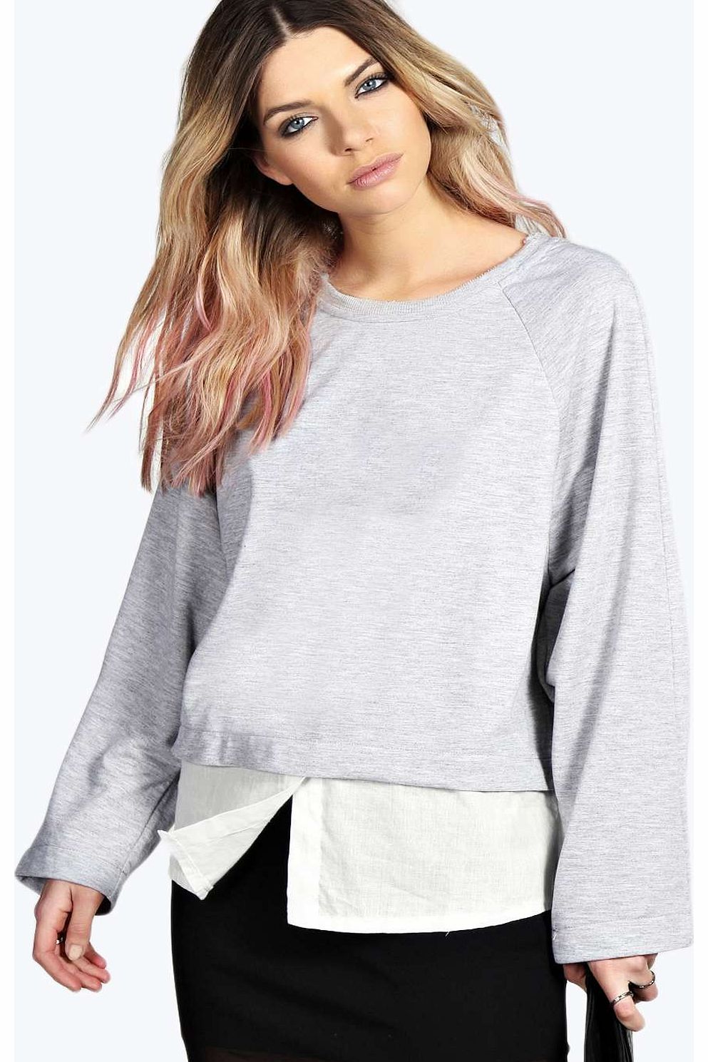 Evie Woven Layered Sweatshirt - grey marl azz16571