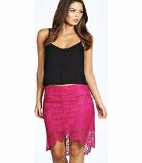 boohoo Eyelash Lace Curved Hem Midi Skirt - magenta