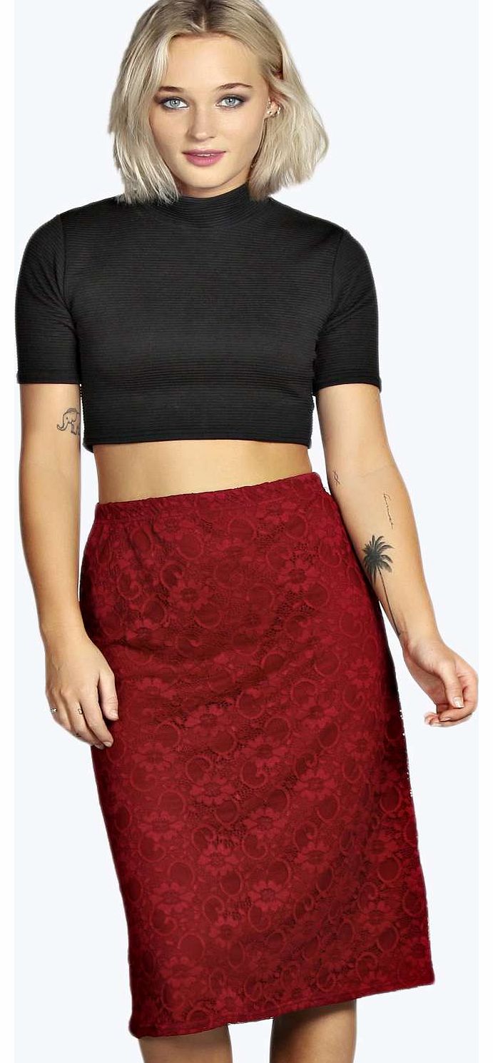 boohoo Farah Lace A Line Midi Skirt - berry azz19117