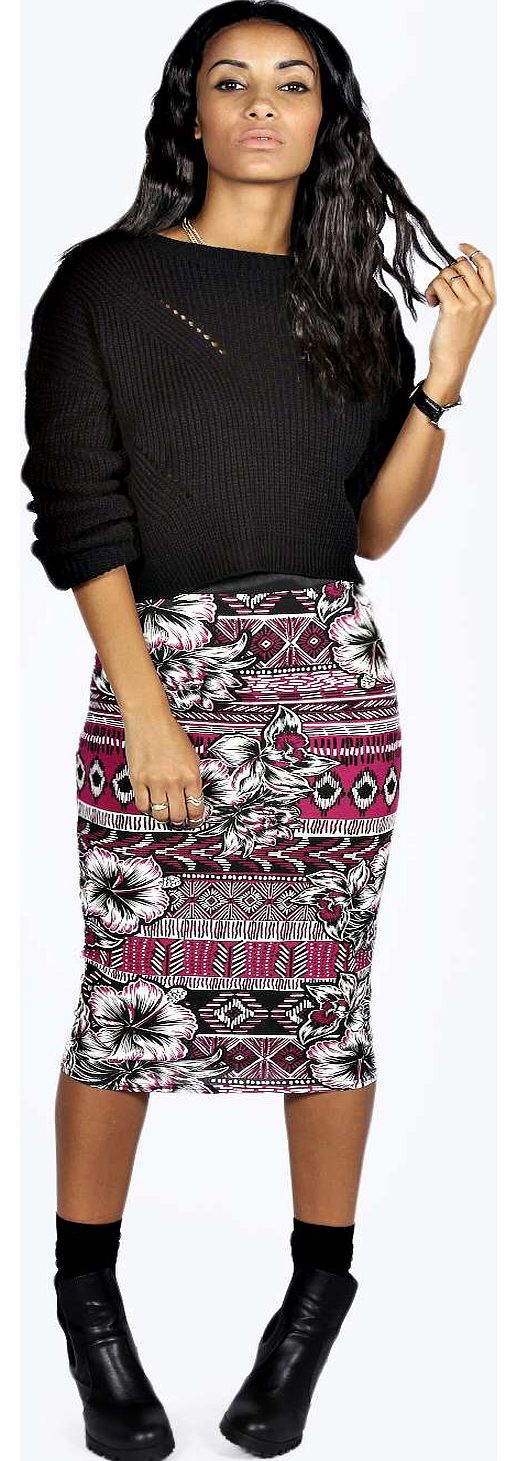 boohoo Felcia Floral Printed MIdi Skirt - plum azz16878