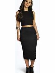 boohoo Fine Rib Midi Skirt - black azz09944