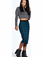 boohoo Fiona Blue Check Midi Skirt - blue azz20462