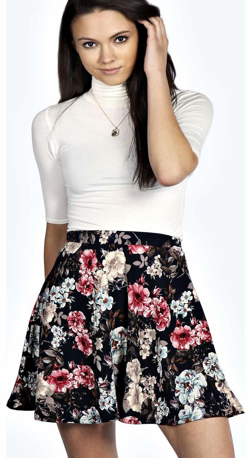 boohoo Fiona Floral Print Skater Skirt - multi azz19249