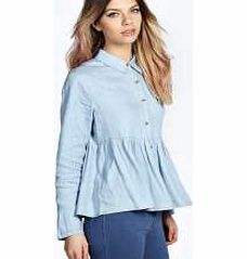 Frankie Button Through Denim Peplum Shirt -