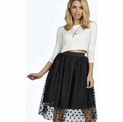 boohoo Fraya Mesh Polka Dot Midi Skirt - black azz21770