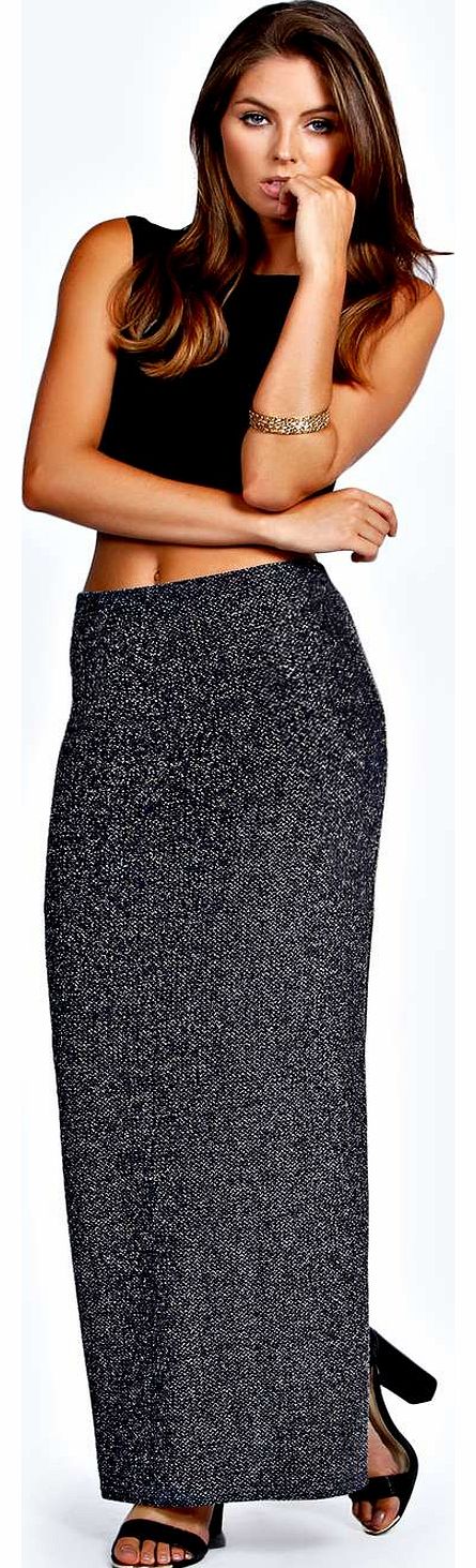 Freya Glitter Back Split Maxi Skirt - blue