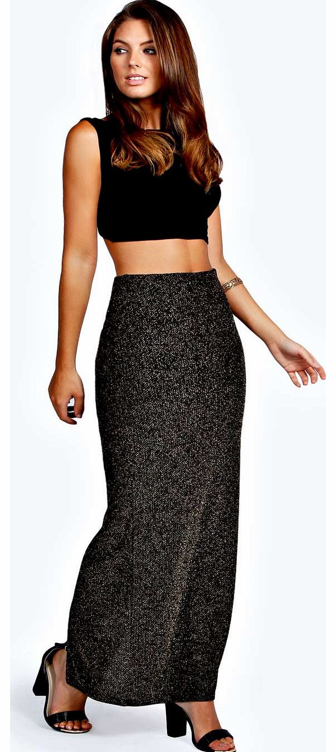 boohoo Freya Glitter Back Split Maxi Skirt - gold