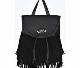 boohoo Fringed Tassel Rucksack - black azz11445