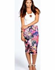 boohoo Gabby Floral Print Midi Bodycon Skirt - multi