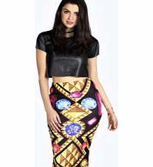 boohoo Gem Print Scuba Midi Skirt - black azz16770