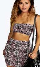 boohoo Geo Print Bandeau And Skirt Co Ord - neon-pink