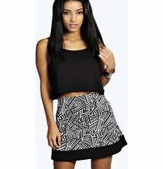 boohoo Geometric Contrast Hem A Line Mini Skirt - multi