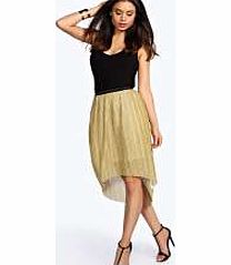 boohoo Glitter Pleated Dip Hem Skirt - gold azz19842