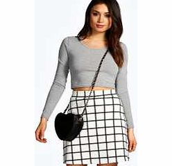 boohoo Grid Check A Line Mini Skirt - white azz17936