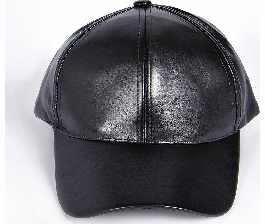 boohoo Hannah Faux Leather Baseball Cap - black azz16192