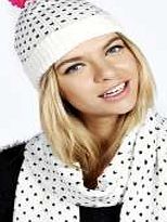 Heart Print Contrast Pom Pom Hat - white azz18124