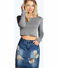 boohoo Heavy Distressed Denim Pencil Skirt - mid blue