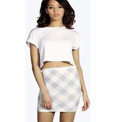 boohoo High Waisted Check Crepe Skirt - lilac azz13000