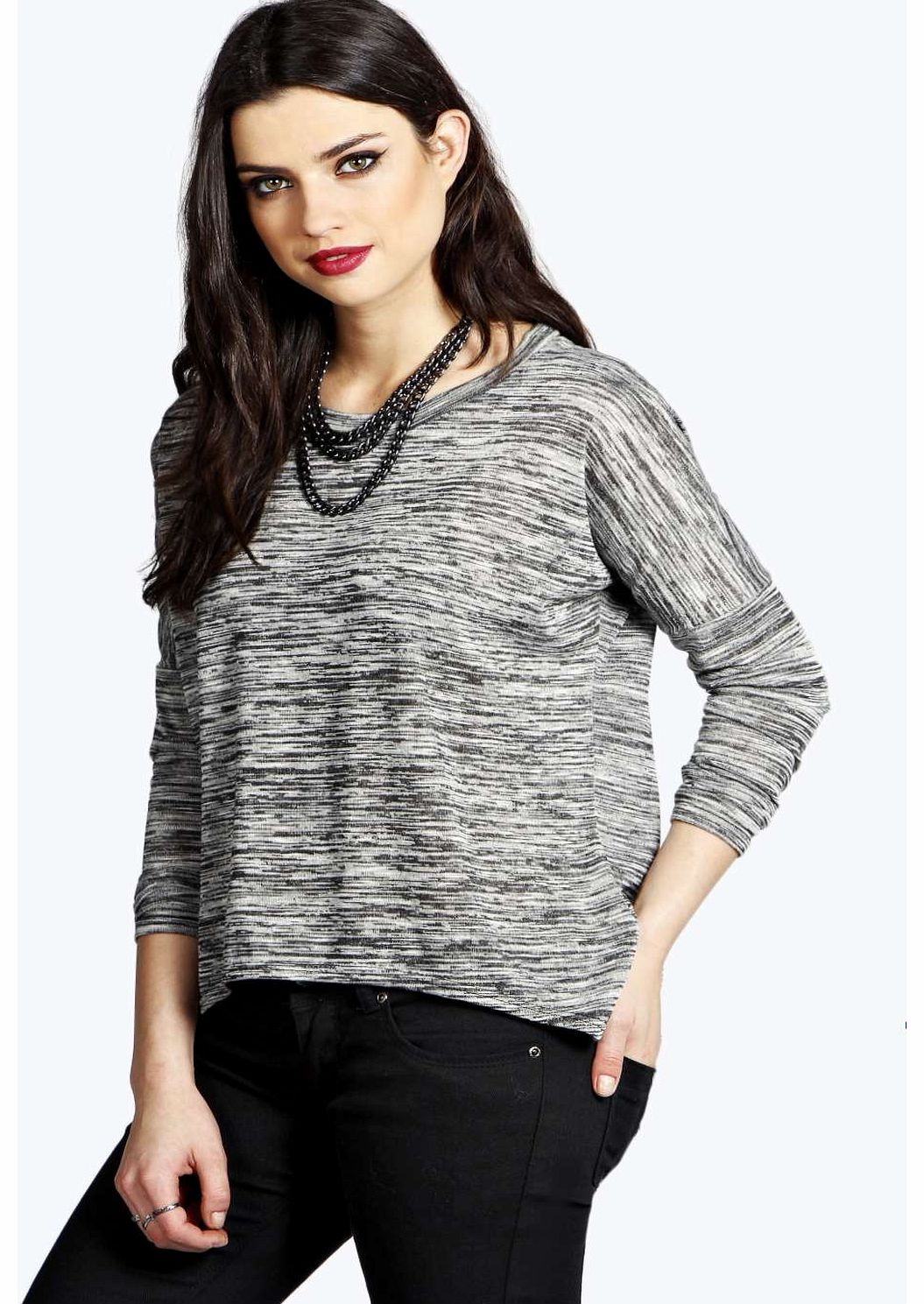 Holly Oversized Long Sleeve Slub Knit Tee - grey