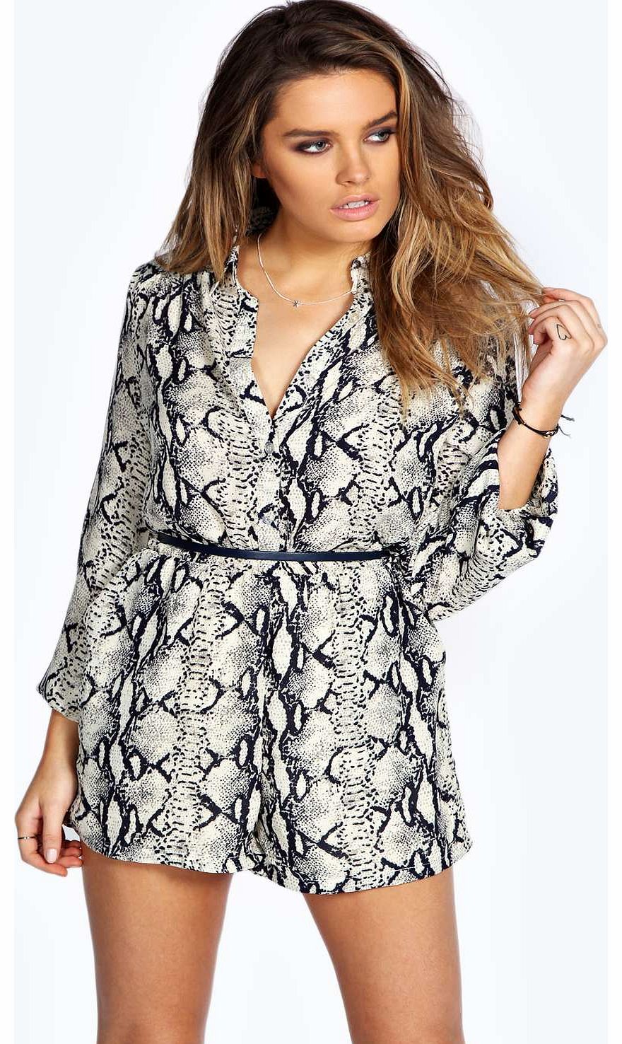 Isabell Snake Print Chiffon Playsuit - grey