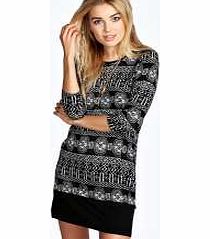 Isabella Mono Print Brushed Knit Shift - multi