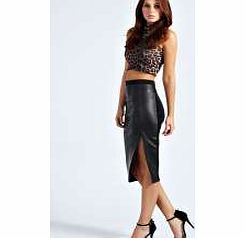 boohoo Isobella PU Front Pencil Skirt - black azz41191