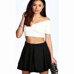 boohoo Jacquard Waffle Box Pleat Skater Skirt - black