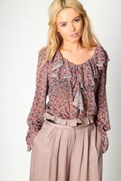 Jada Ruffle Neck Printed Chiffion Blouse