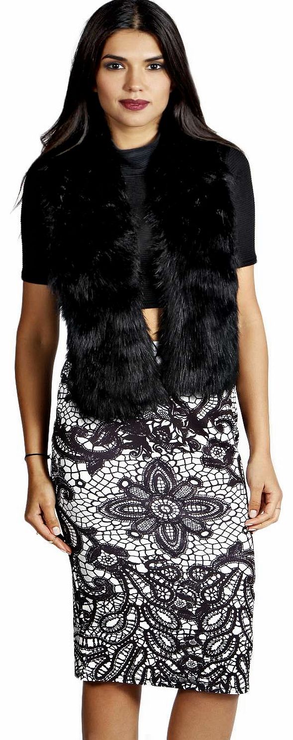 boohoo Janice Lace Print Scuba Midi Skirt - black